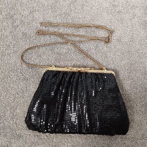 Whiting & Davis Women's Vintage Clutch Black Gold Sparkling Purse Evening Party